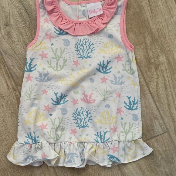 Stitchy Fish Girls Spring Summer Outfit Sets Pink Lemon  Gingham Size 4T New - Picture 3 of 9